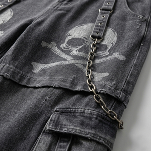 2026 Bestselling Punk Skull Graphic Wide Leg Cargo <b>Pants</b> for Men Gothic Distressed Denim Jeans - Product Image 5