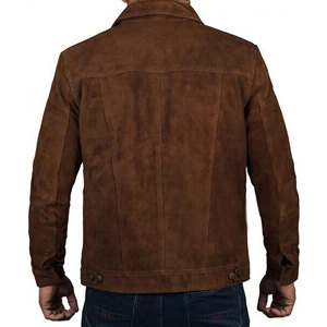 <b>Men's</b> <b>Brown</b> <b>Suede</b> Leather Hooded Eco-Friendly Breathable <b>Jacket</b> Casual Single Breasted Regular Fit Winter Wear Front - Product Image 4