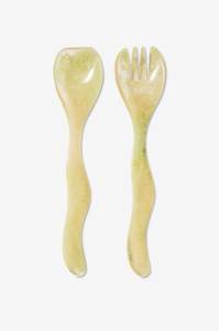 Contemporary Resin Handle Salad Serving <b>Cutlery</b> <b>Set</b> 2 Piece Wood Salad Servers <b>Set</b> with Teal Resin Handles and <b>Hanging</b> Hole - Product Image 2
