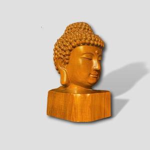 Sculpture de tête de Bouddha en bois faite à la main, figurine d'art religieux sculptée avec un design zen asiatique pour la décoration de la maison ou du bureau - Product Image 6