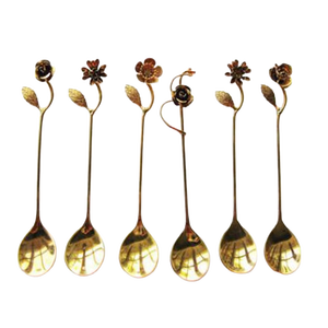 Cutlery Set Kitchenware Accessories Supplies High Grade Gold Plated Shiny Look With <b>Flowers</b> and Leaves Designer Handles - Product Image 1