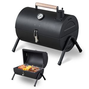Griglia Portatile Compatta da Tavolo con Termometro, Barbecue in Acciaio per Campeggio all'Aperto, Manico in Legno per Cucinare - Product Image 1