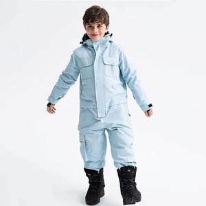 Winter Wear Boys Light Blue Ski <b>Jumpsuit</b> Hooded Waterproof Snow Wear With Zipper Closure And Synthetic Insulation For Children - Product Image 2