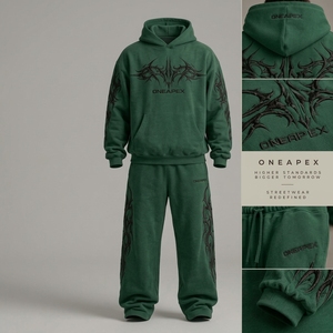 Conjunto Deportivo Verde para Hombre, Sudadera con Capucha Extra Grande y Pantalones Deportivos, Ropa Deportiva Urbana, Logotipo Bordado Personalizado, Algodón Grueso, Dos Piezas - Product Image 4