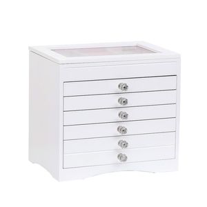 Grande Armadio Portagioie in Legno Lucido a 5 Livelli con Vetro Bianco YS, Organizzatore per Bracciali - Product Image 2