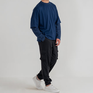 Camiseta de manga larga para hombre, cuello redondo, algodón, color azul marino, estilo casual, tejido de punto, corte holgado, largo regular. - Product Image 6