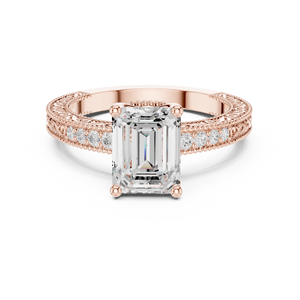 Bague de fiançailles solitaire vintage Art Déco en moissanite de laboratoire taille émeraude pour femme en acier inoxydable - Product Image 1