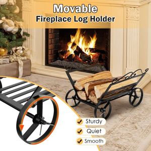Rustproof Steel Decorative Firewood Rack with Wheels <b>Log</b> <b>Holder</b> for Fireplaces-Premium Accessory - Product Image 3