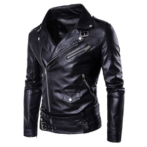Blouson en cuir pour homme, col rabattu, style moto, veste décontractée à manches longues, vente en gros, OEM, hiver - Product Image 5