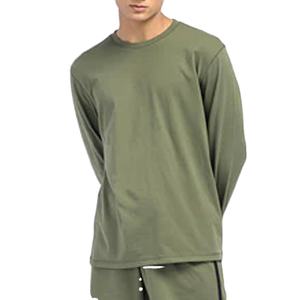 Camisetas de tela de algodón básicas de color sólido con cuello redondo ajustadas de manga larga personalizadas con logotipo - Product Image 1