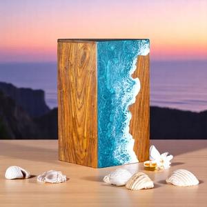 Urna Funeraria Artesanal de Madera de Palisandro con Arte de Resina Ola Oceánica - Product Image 5