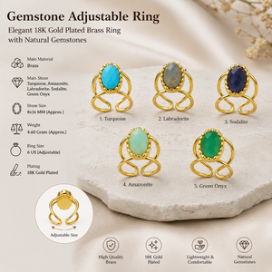 Wholesale Natural Gemstone Shape Oval 18k Gold Plated Brass Open Band <b>Adjustable</b> <b>Rings</b> Handmade Fashion Jewelry Popular Design - Product Image 1