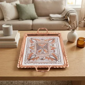 Plateau de service rectangulaire décoratif de luxe pour la décoration de la maison, table basse d'hôtel, design floral traditionnel, plateau à thé et à en-cas - Product Image 3