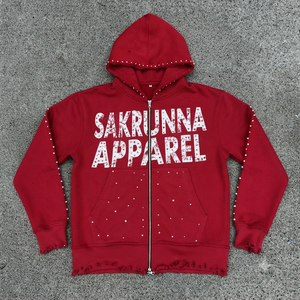 Nouvelle veste polaire décontractée unisexe 100 % coton, coupe oversize, écologique, verte automne, à capuche, zippée, avec logo en strass et poches - Product Image 4