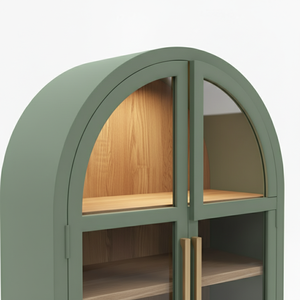 Meuble de salon moderne en bois d'hévéa et placage de chêne, armoire arquée avec 4 compartiments et portes à battants, écologique - Product Image 4