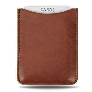 Minimalist Genuine Leather <b>Card</b> Holder Slim Wallet for Credit <b>Cards</b> 4 Inch Brown No Closure PU leather <b>card</b> case - Product Image 3