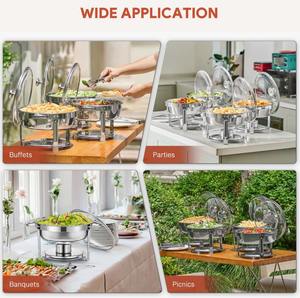 Ensemble de réchauds de buffet ronds en acier inoxydable de qualité supérieure 6QT avec couvercle en verre, 4 pièces au meilleur prix - Product Image 4