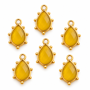 Pendentif breloque en calcédoine jaune poire 8x12mm, pierre précieuse facettée, serti clos plaqué or pour la fabrication de bijoux - Product Image 2