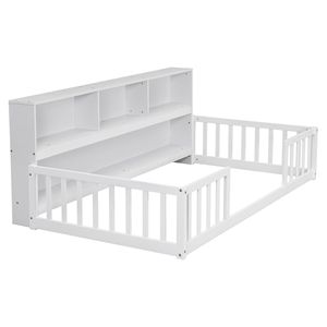 Letto a castello bianco con scaffali e sponde di protezione, mobile in legno resistente - Product Image 4