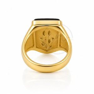 Custom Brass Gold Plated Black Stone Signet <b>Ring</b> for Men Women Bezel Setting Unisex Statement <b>Ring</b> Fashion Jewelry - Product Image 1