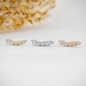 Pendiente individual de oro de 14K con diamante cultivado en laboratorio, tipo climber, con diseño de serpiente, de oro macizo, joyería elegante para mujer - Product Image 4