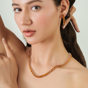 Conjunto de collar y aretes de tenis de plata de ley 925 con piedra preciosa de citrino 100% genuino, el más vendido, para mujer. - Product Image 2
