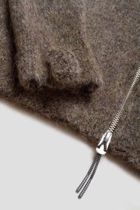 Sweat à capuche en mohair pour homme, double fermeture éclair, pull d'hiver épais et moelleux, motif lettre brodé, sweat-shirt d'automne en mohair - Product Image 4