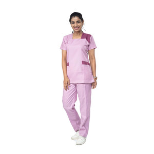 Conjunto de Uniforme Médico Rosa para Mujer, Pantalones de Algodón y Poliéster, Blusa con Cuello en V - Product Image 1