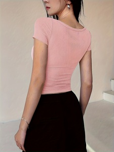 Crop top pour femme, décontracté, à porter au quotidien, doux, extensible, tendance, style streetwear, t-shirt court - Product Image 2