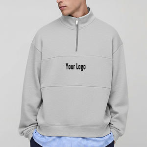 เสื้อฮู้ดแฟชั่นฤดูหนาวทรงหลวมแบบซิป ¼ ตัว ผลิตตามสั่ง OEM/ODM ปักโลโก้ตามแบบที่ต้องการ เนื้อผ้าหนา 100% - Product Image 4