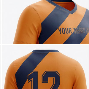 ชุดเสื้อฟุตบอลแบบซับลิเมชั่นสั่งทำพิเศษสำหรับผู้ชาย สีส้มกรมท่า ลายทาง คอวี แขนสั้น ระบายอากาศได้ดี ผลิตจากโพลีเอสเตอร์ 100% ชุดยูนิฟอร์มสำหรับผู้ใหญ่ - Product Image 3