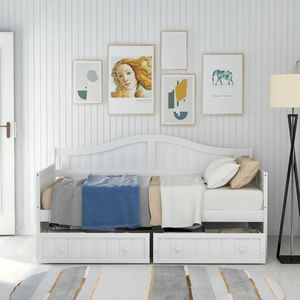 Divano Letto Matrimoniale in Legno con 2 Cassetti, Senza Necessità di Rete a Doghe, Divano Letto Imbottito per Camera da Letto e Soggiorno, Bianco (Vecchio SKU WF192860AAK) - Product Image 4