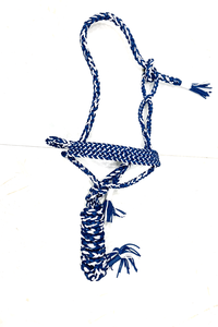 <b>Braided</b> Nylon Horse Halter Set Blue and White Equestrian Supplies - Product Image 1