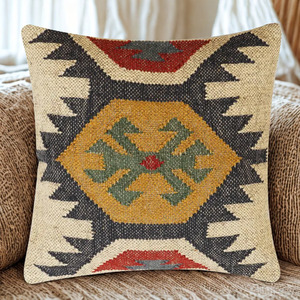 Funda Decorativa para Cojín Cuadrado de Kilim, Hecha a Mano con Lana y Yute, con Terapia de Calor, Estilo Moderno y Sencillo, para Decoración del Hogar - Product Image 2