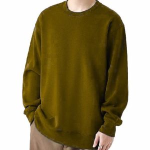 เสื้อสเวตเชิ้ตผู้ชายสีน้ำตาล คอกลม ผ้าฝ้ายถัก 100% ทรงโอเวอร์ไซส์ สีพื้น แขนยาว สไตล์ลำลอง สำหรับฤดูใบไม้ร่วง - Product Image 5