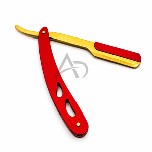 Red and Yellow Custom Logo Barber <b>Razor</b> Dual Tone Stainless Steel Straight Blade Grooming <b>Razor</b> For <b>Men</b> - Product Image 6