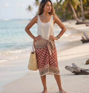 Wholesale Golden Jari Border Hand Block Print Cotton <b>Sarong</b> Soft Floral Beach Wrap Soft Floral Beach Wrap Handmade Bikini Cover - Product Image 5