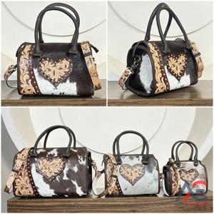 Sac de voyage rapide en cuir de vachette véritable, collection Western haut de gamme, fait main, motif cœur, pour unisexe, très vendu - Product Image 1