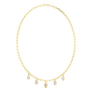 Collier chaîne trombone avec pendentif serti clos de diamants de laboratoire taille émeraude et formes multiples, 16 pouces - Product Image 1