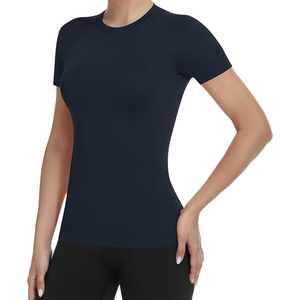 Women's <b>Navy</b> Blue Short Sleeve Crew Neck T-Shirt Slim Fit Quick Dry Knitted Polyester Casual Sport <b>Top</b> All Seasons - Product Image 6
