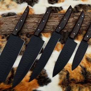 Juego de Cuchillos de Cocina de 5 Piezas, Acero al Carbono de Grado Industrial, Recubrimiento en Polvo, Forjados a Mano, Mango de Madera Natural Wengee con Cuero - Product Image 2