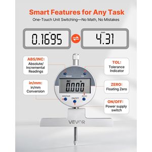 0-22 Inch Digital Electronic Indicator Precision Depth Gauge <b>Micrometer</b> 0.0005" Resolution Unit Conversion - Product Image 3