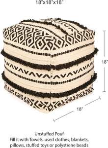 Poufs carrés bohèmes en coton faits à la main, directement de l'usine, housses de poufs, coussins de sol, poufs tissés, console avec incrustations en os - Product Image 4