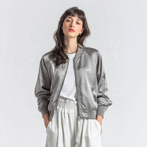 Crew Neck Satin Jackets Women Crew Neck Zipper Silk Satin Jacket Women's Wholesale Slim Fit Satin <b>Coat</b> Jacket Tops Ladies - Product Image 1