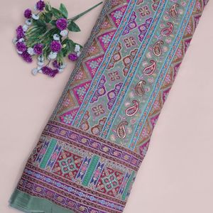 Tela de crepé verde salvia con bordado de 54 pulgadas, material Daman para kurtis, túnicas, vestidos Anarkali, conjuntos de trajes, salwar kameez y lehenga. - Product Image 2