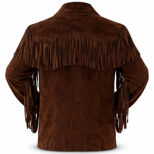 <b>Men's</b> Brown <b>Suede</b> Leather Fringe <b>Jacket</b> Western Cowboy Style Handmade Silk Lined Coat Custom Logo Wholesale Supplier - Product Image 2