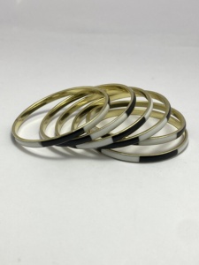 Vintage Bone and Brass And Resin Cuff <b>Bangle</b> <b>Bracelet</b> with Black White Stone Handmade Ethnic Jewelry for Women - Product Image 2