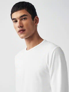 Men's <b>Long</b> <b>Sleeve</b> <b>T</b>-<b>Shirt</b> O-Neck Knitted Regular Fit Solid Color Casual <b>White</b> 100% Cotton Jersey Fabric - Product Image 5