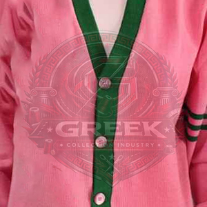 สั่งทำพิเศษ | อัลฟ่า | เสื้อคาร์ดิแกนผู้หญิง Sorority AKA สีชมพูและสีเขียว ผ้าอะคริลิกถัก ลายปักตัวอักษรกรีก โลโก้ด้านหน้า เหมาะสำหรับฤดูหนาว - Product Image 5