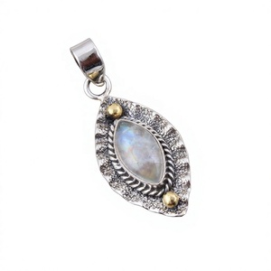 Natural Rainbow Moonstone Marquise Pendant 925 Sterling <b>Silver</b> Rhodium Plated Handmade Trendy Charm Pendant for Women Jewelry - Product Image 1